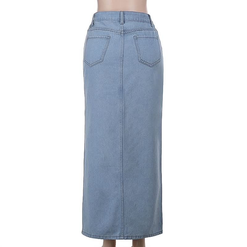 Raw hem button pocket denim mini skirt