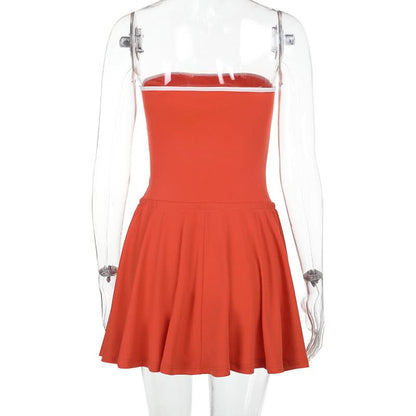 Self tie letter pattern backless tube mini dress