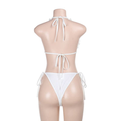 Ruffle self tie halter backless solid pant set
