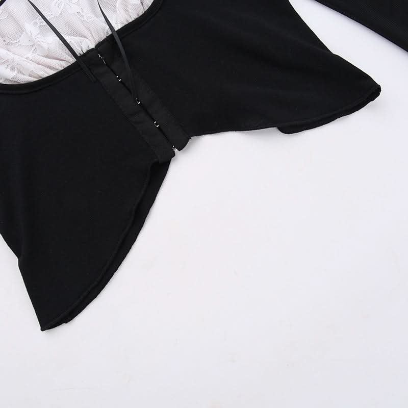 Long sleeve lace ruched self tie crop top