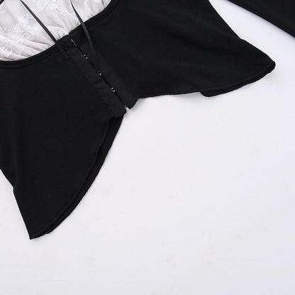 Long sleeve lace ruched self tie crop top