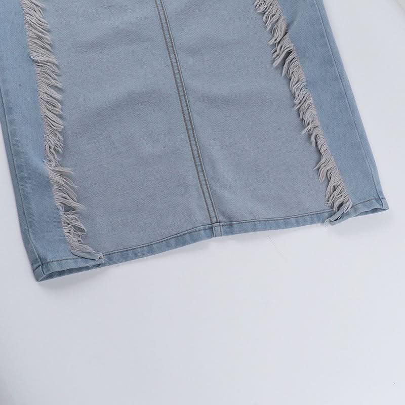 Raw hem button pocket denim mini skirt