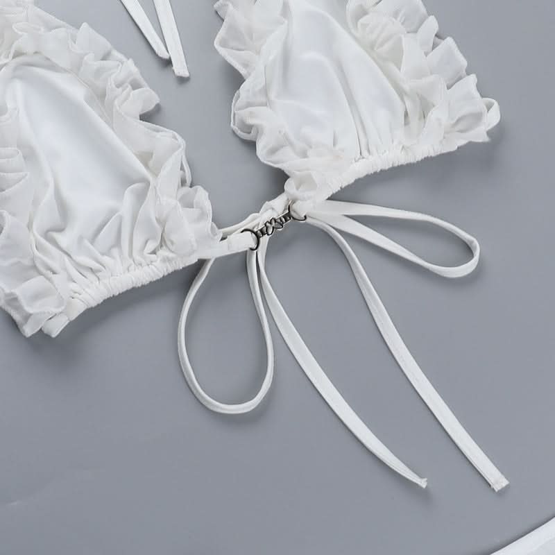 Ruffle self tie halter backless solid pant set