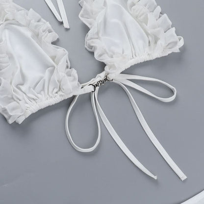 Ruffle self tie halter backless solid pant set