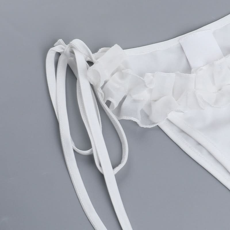 Ruffle self tie halter backless solid pant set