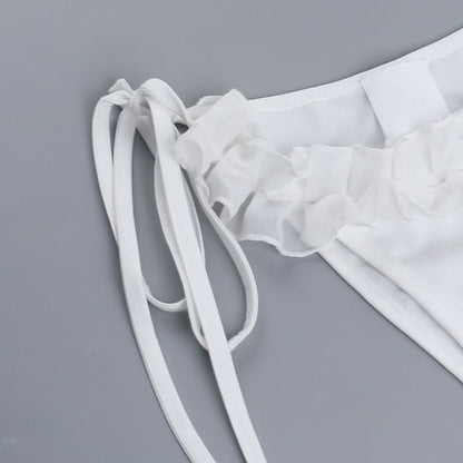 Ruffle self tie halter backless solid pant set