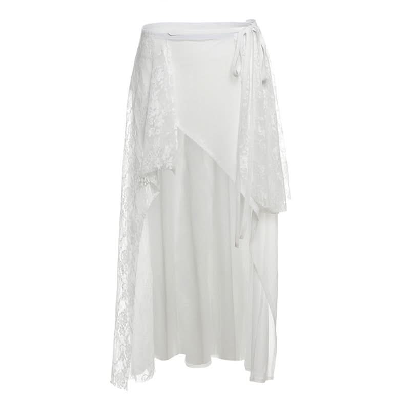 Irregular lace self tie solid mini skirt