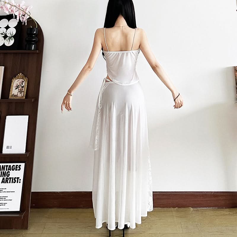 Irregular lace self tie solid mini skirt