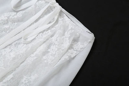 Irregular lace self tie solid mini skirt