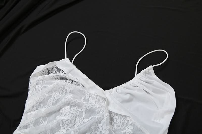 Lace v neck ruched irregular spaghetti strap top