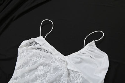 Lace v neck ruched irregular spaghetti strap top