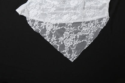 Lace v neck ruched irregular spaghetti strap top
