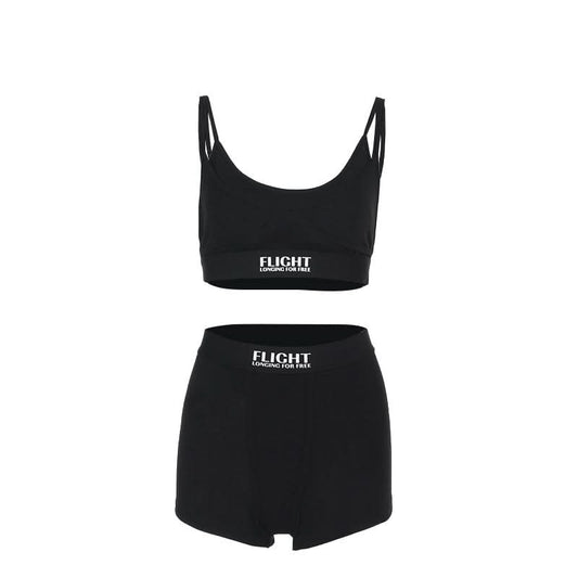 U neck letter pattern backless cami pant set