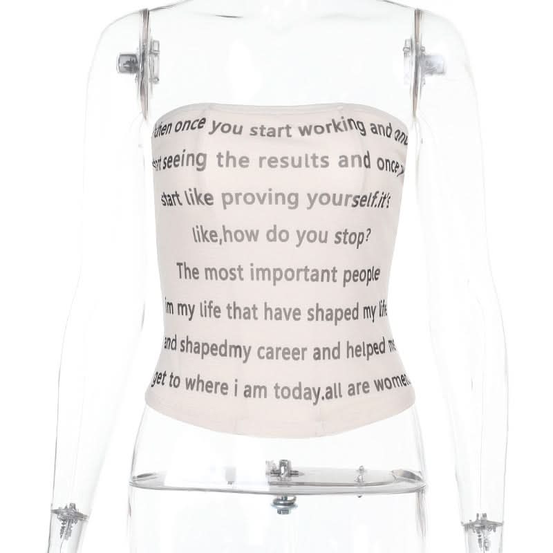 Mesh letter print contrast tube top