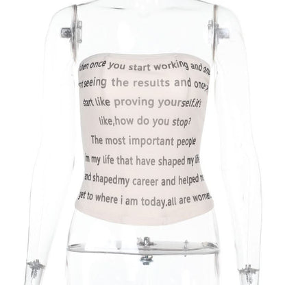 Mesh letter print contrast tube top