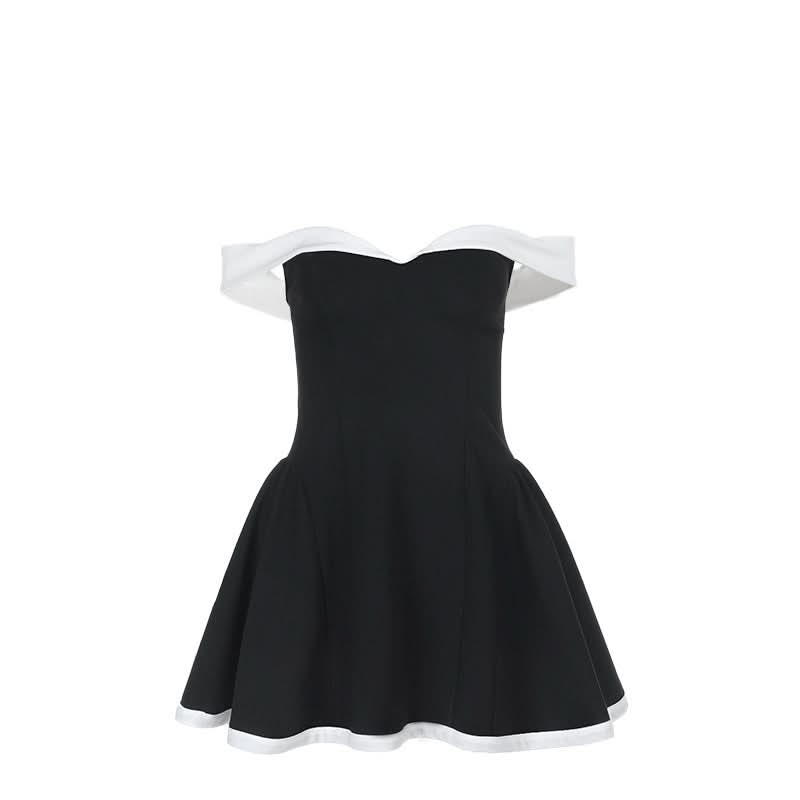 Off shoulder zip-up contrast tube mini dress