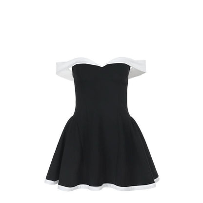 Off shoulder zip-up contrast tube mini dress