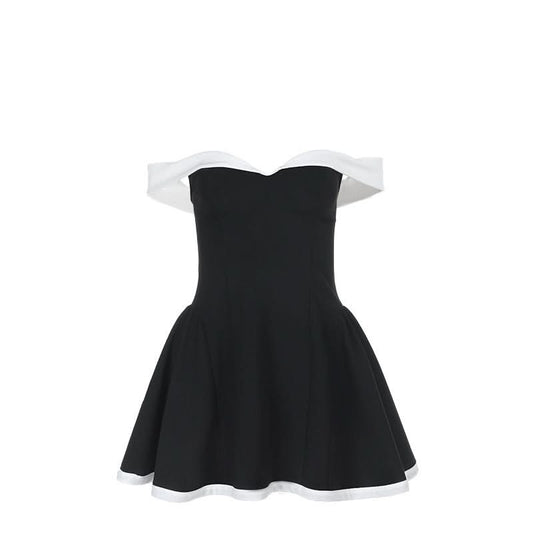 Off shoulder zip-up contrast tube mini dress