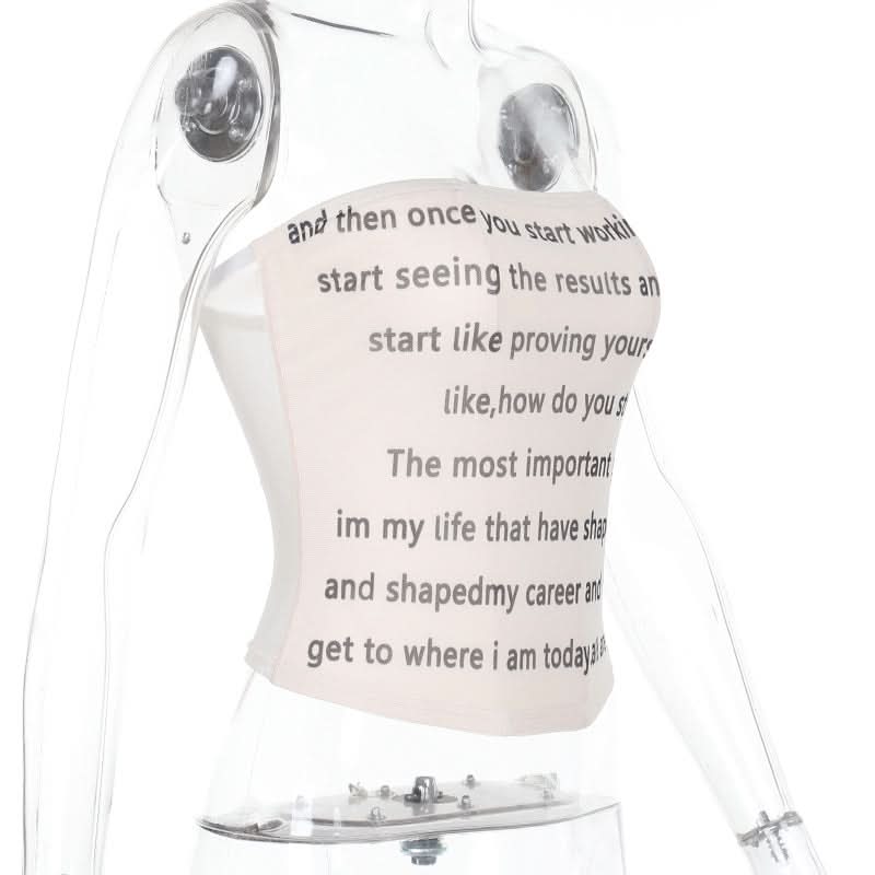Mesh letter print contrast tube top