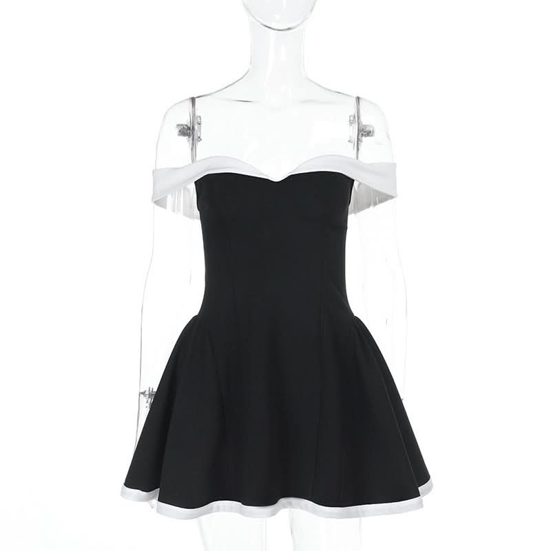 Off shoulder zip-up contrast tube mini dress