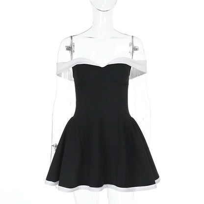 Off shoulder zip-up contrast tube mini dress