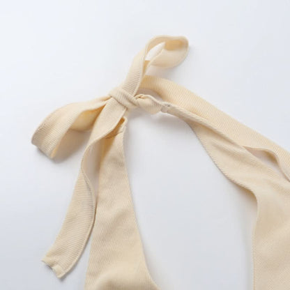 Slit halter self tie v neck solid ruched top