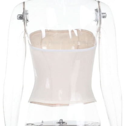 Mesh letter print contrast tube top