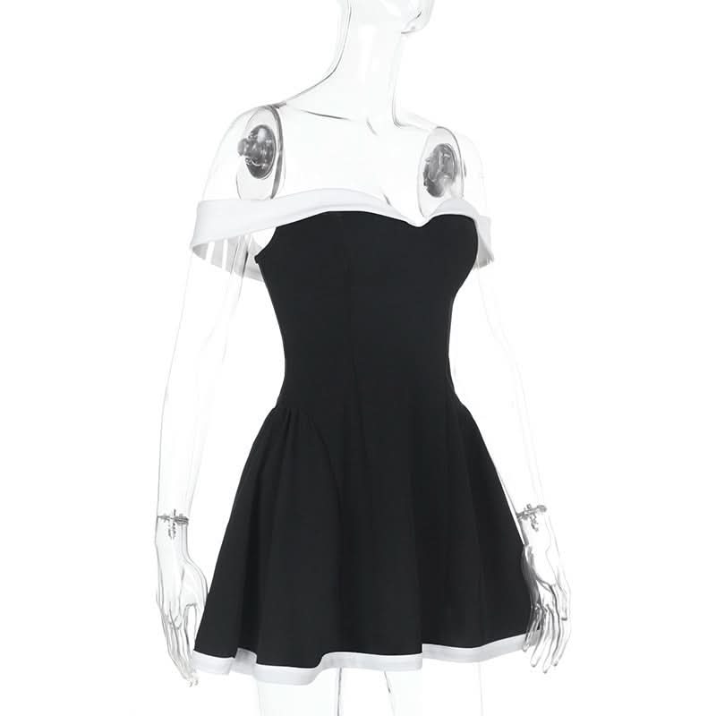 Off shoulder zip-up contrast tube mini dress