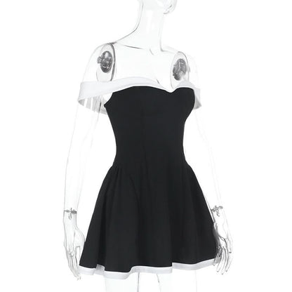Off shoulder zip-up contrast tube mini dress