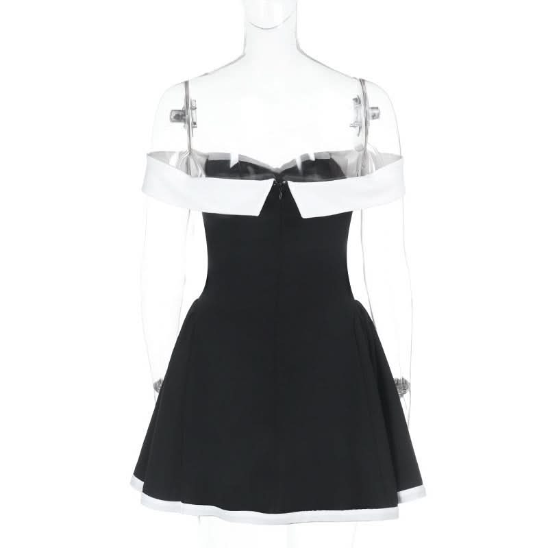 Off shoulder zip-up contrast tube mini dress