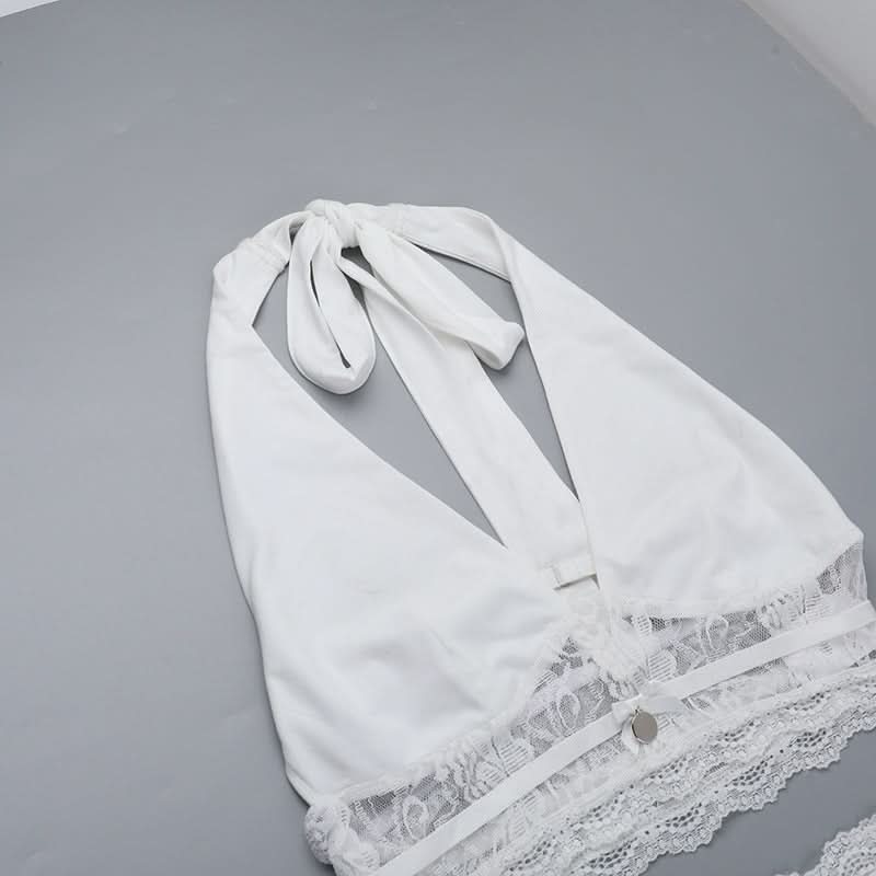 Halter self tie lace hem bowknot maxi skirt set