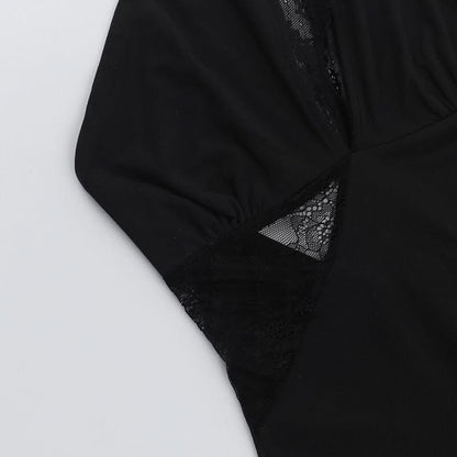One shoulder lace hollow out irregular mini dress