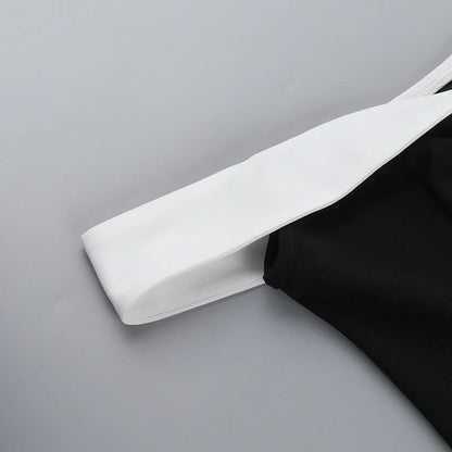 Off shoulder zip-up contrast tube mini dress