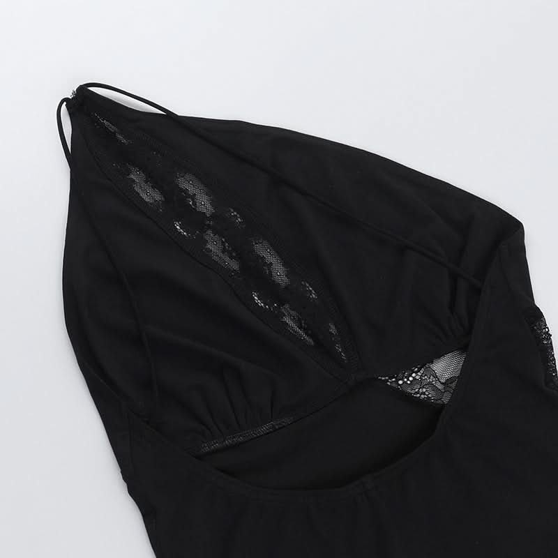 One shoulder lace hollow out irregular mini dress
