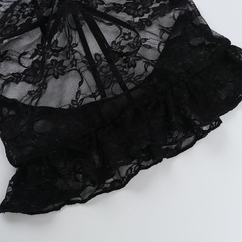 Lace self tie bowknot v neck see through top