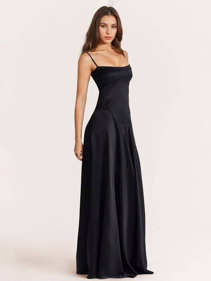 Corest Maxi Dress Adjustable Spaghetti Straps Backless Lace Up Prom Dresses