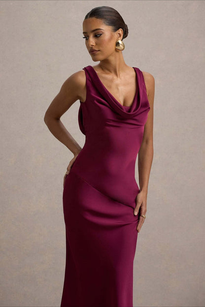 Satin Bodycon Backless Fish Maxi Dress
