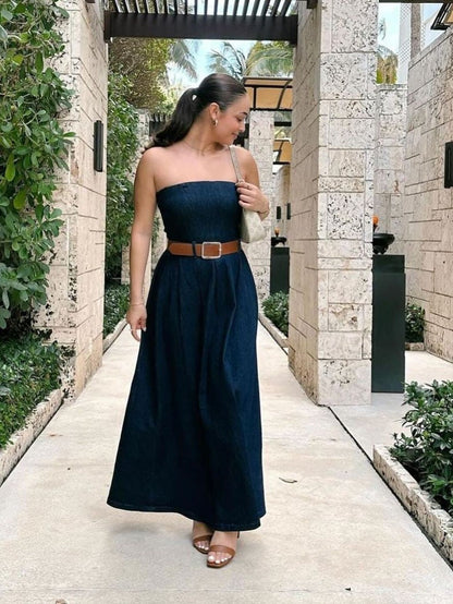 Denim Tube Dress with Belt