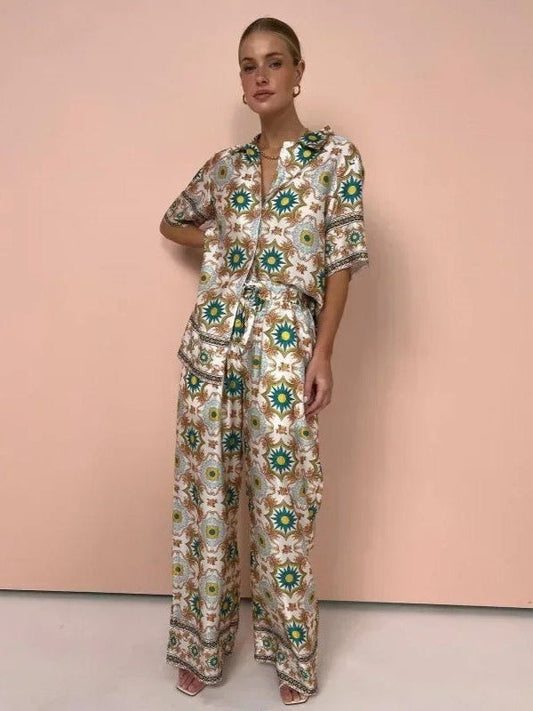 Floral Print Satin/ Linen Shirt & Pants Co-ord Set