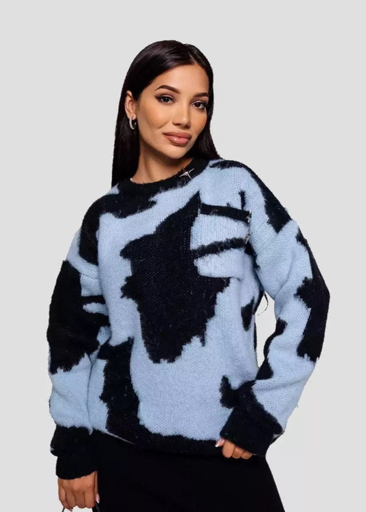 Color Block Contrast Round Neck Plus Size Sweater - Soft Knit Style