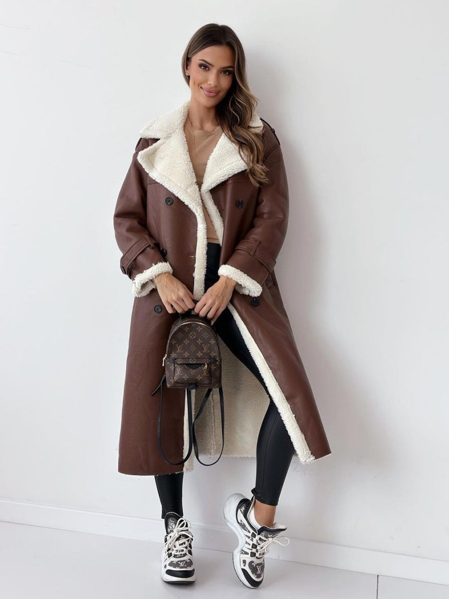 Reversible Stand-up Collar Leather Cotton Coat