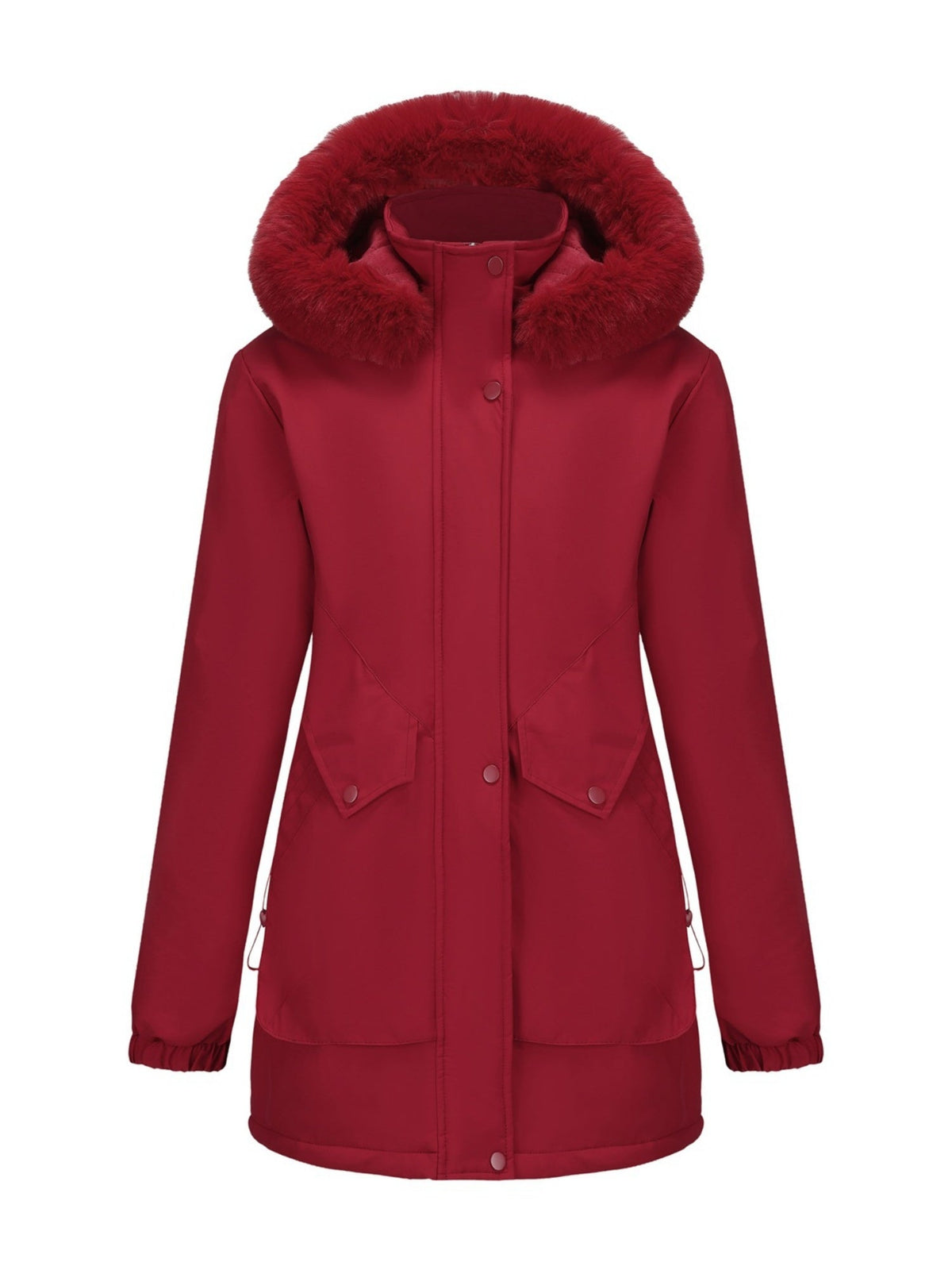 With Fur Collar Hooded For Warmth Drawstring Pocket Down Jacket