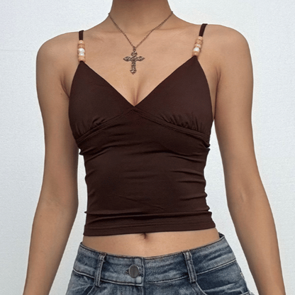 V neck backless beaded cami top