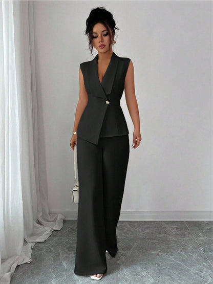 Commuting Sleeveless Suit Collar Vests Straight-leg Pants Set 2-piece Sets