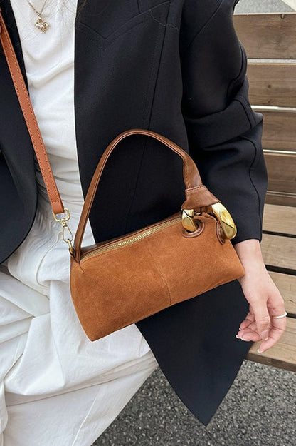 Plain Suede Retro Metal Detail Pillow-style Shoulder Crossbody Bag