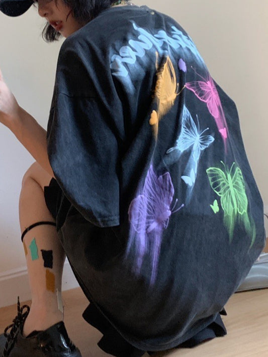 Vintage Graffiti Butterfly Oversized Short Sleeve Tee