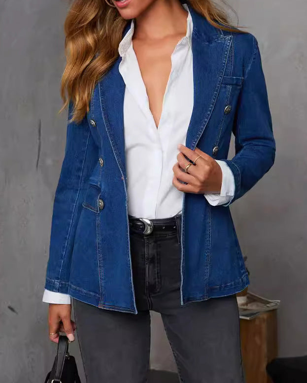 Washed Blue Denim Suit Jacket