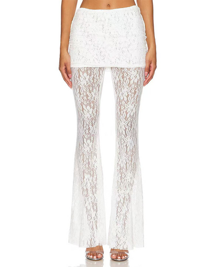 Lace High-Rise Casual Flared Trousers