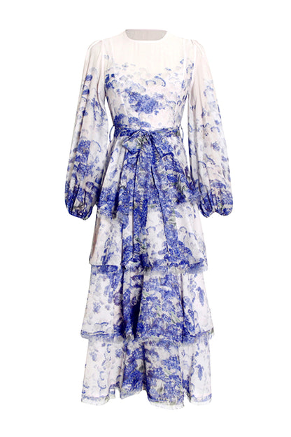 Gabriel Blue Tiered Long Sleeve Dress