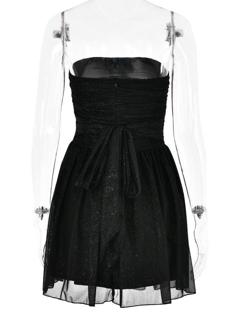 Party Dresses Red Strapless Bows Sleeveless Open Shoulder Semi Formal Dress